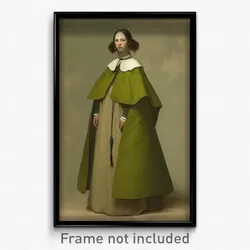Art Poster - Woman Feeling Outrage Wearing Valuable Green Capelet (Art Print)