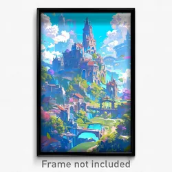 Art Poster - A Magical Castle Perched High On A Hill, Surrounded By Lush Gardens