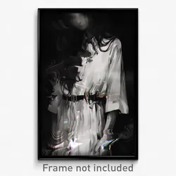 Art Poster - Woman Feeling Puzzled, Colorless Clothes Around Waist (Print)