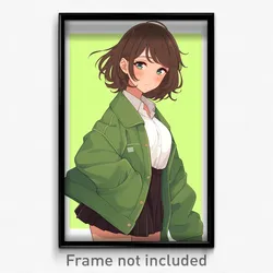 Anime Art Poster - Girl Feeling Politeness Wearing Gorgeous Green Jacket (Print)