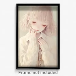 Anime Art Poster - Woman Feeling Grief Wearing Enchanting White Cardigan (Print)