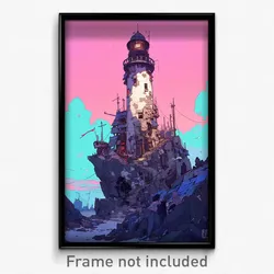 Art Poster - Dirty Lighthouse (Psychedelic Trippy Weird 11x17 Cartoon Print)