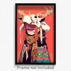 Anime Art Poster - Woman Feeling Grumpiness, Well To Do Reindeer Costume (Print)