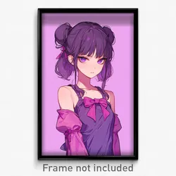 Art Poster - Girl Feeling Annoyed Wearing Noisy Purple Ribbon (Art Print)