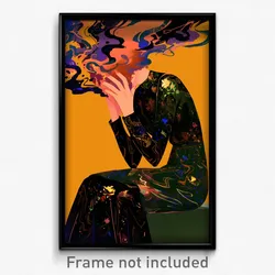 Art Poster - Woman Feeling Disheartened, Metallic Dress Flower (Art Print)