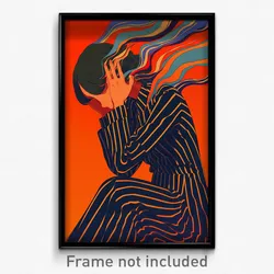 Anime Art Poster - Girl Feeling Relieved, Homely Vertical Striped Dress (Print)