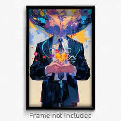 Art Poster - Man Feeling Cynicism Wearing Acclaimed Heart Button (Art Print)