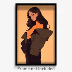 Art Poster - Woman Feeling Agitation, Spectacular Brown Jacket (Art Print)