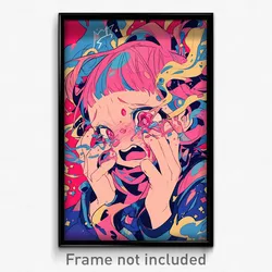 Anime Art Poster - Girl Feeling Frustrated, Hard To Find Pink Scarf (Print)