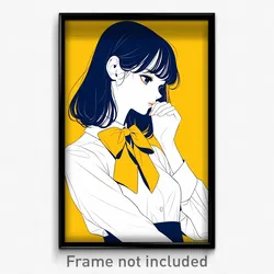 Anime Art Poster - Woman Feeling Moody Wearing Rectangular Yellow Bowtie (Print)