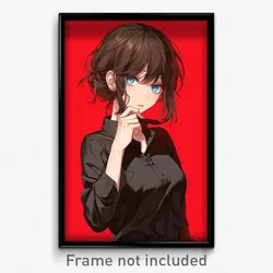 Anime Art Poster - Woman Feeling Puzzled Wearing Acrobatic Button Badge (Print)