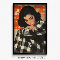 Japanese Movie Poster - Woman Feeling Ambivalence, Flippant Checkered Clothes