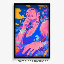 Art Poster - Man Feeling Cheeky Wearing Violet Blue Tank Top (Art Print)