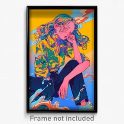 Art Poster - Girl Feeling Lazy Wearing Mellow Partially Unbuttoned (Art Print)
