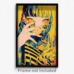 Anime Art Poster - Woman Feeling Obstinate, Striped Yellow Tank Top (Print)