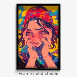 Anime Art Poster - Woman Feeling Woe Wearing Novel Red Bandana (Print)