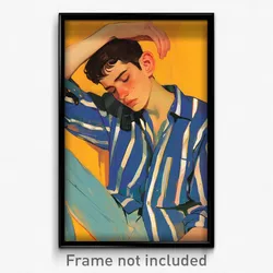 Art Poster - Boy Feeling Boredom Wearing Sparkling Pinstripe Shirt (Art Print)