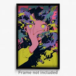 Anime Art Poster - Woman Feeling Astonished, Green Yellow Scrunchie (Print)