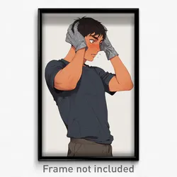 Anime Art Poster - Man Feeling Apprehension Wearing Glossy Grey Gloves (Print)