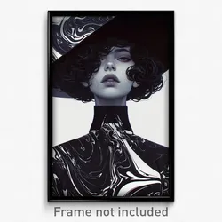 Art Poster - Woman Feeling Spite, Black And White Military Uniform (Art Print)
