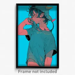 Anime Art Poster - Boy Feeling Cynicism Wearing Tremendous Aqua Headwear (Print)