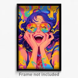 Anime Art Poster - Girl Feeling Ecstatic, Noteworthy Aviator Sunglasses (Print)