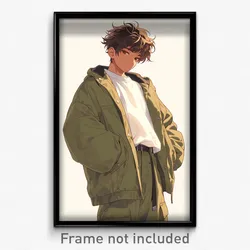 Anime Art Poster - Boy Feeling Relaxed Wearing Nifty Jacket Around Waist (Print)