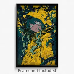 Anime Art Poster - Woman Feeling Remorse Wearing Unkempt Yellow Raincoat (Print)