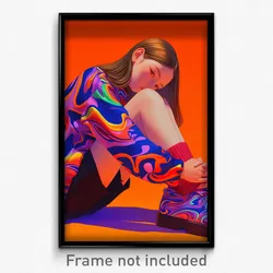 Art Poster - Girl Feeling Self Confident Wearing Red Purple Socks (Art Print)
