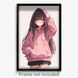 Anime Art Poster - Girl Feeling Infuriated Wearing Pink Hoodie Lift (Print)