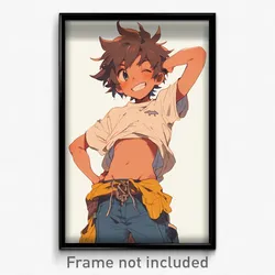 Art Poster - Boy Feeling Mystified Wearing Advanced Clothes Around Waist (Print)