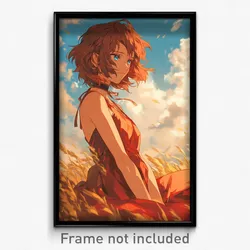Anime Art Poster - Woman Feeling Homesickness, Awesome Orange Choker (Print)