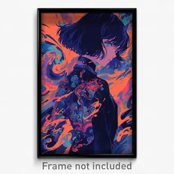 Anime Art Poster - Girl Feeling Unsure Wearing Warlike Two Tone Jacket (Print)
