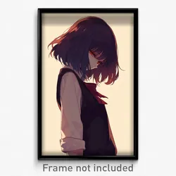 Anime Art Poster - Girl Feeling Suspense Wearing Simple Vest (Print)