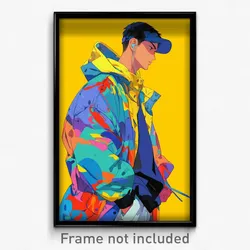 Anime Art Poster - Man Feeling Curiosity, Multicolored Jacket Pull (Print)