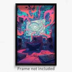 Art Poster - Empty Entertainment Room (Psychedelic Trippy Weird Cartoon Print)