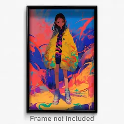 Art Poster - Girl Feeling Dispirited, Outrageous Yellow Cardigan (Art Print)