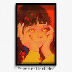 Art Poster - Girl Feeling Alienation Wearing Red Yellow (Art Print)