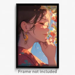 Anime Art Poster - Girl Feeling Self Respecting, Warm Crescent Earrings (Print)