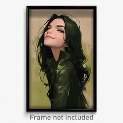 Art Poster - Woman Feeling Smug Wearing Drab Green (Art Print)