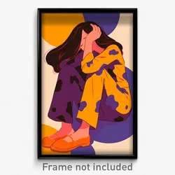 Art Poster - Girl Feeling Isolated Wearing Purple Orange Jumpsuit (Art Print)