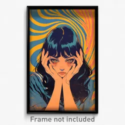 Movie Art Poster - Woman Feeling Pensiveness, Original Blue Sailor Collar