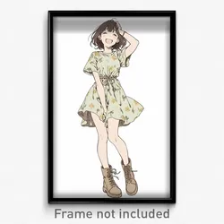 Anime Art Poster - Girl Feeling Delighted Wearing Modest Lace Up Boots (Print)