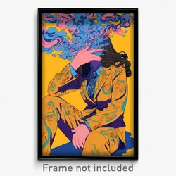 Art Poster - Woman Feeling Self Critical Wearing Vivid Suit (Art Print)