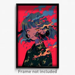 Anime Art Poster - Girl Feeling Homesickness Wearing Slim Collared Shirt (Print)