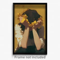 Art Poster - Woman Feeling Dejection, Flowery Yellow Scrunchie (Art Print)