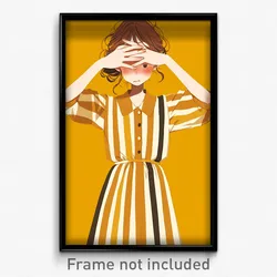 Anime Art Poster - Woman Feeling Stressed, Adorable Vertical Striped Dress