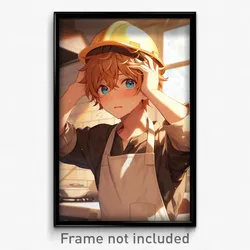 Anime Art Poster - Boy Feeling Puzzled Wearing Simplistic Hardhat (Print)