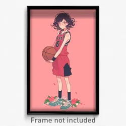 Anime Art Poster - Woman Feeling Isolated, Flowery Basketball Uniform (Print)
