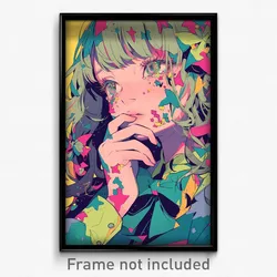 Anime Art Poster - Girl Feeling Glumness Wearing Warm Green Bowtie (Print)